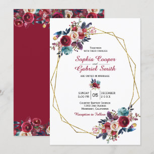 Invitation Mariage de cadre or floral de la marine de Bourgog