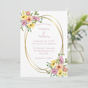 Invitation Mariage de cadre or moderne rose Floral