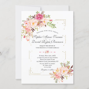 Invitation Mariage de cadre Parties scintillant dorée rose