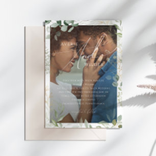 Invitation Mariage de cadre photo de couronne d'or de verdure
