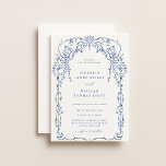 Invitation Mariage de cadre victorien bleu français<br><div class="desc">Cadre Bleu Français D'Inspiration Victorienne Élégant,  faire-part de mariage. Caractéristiques modèles,  typographie bleue tendance avec détails modèle sur le dos.</div>