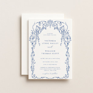 Invitation Mariage de cadre victorien bleu français