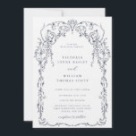 Invitation Mariage de cadre victorien bleu marine<br><div class="desc">Elégant Cadre Bleu Marine Inspiré Victorien,  faire-part de mariage. Caractéristiques modèles,  typographie tendance avec détails modèle sur le dos.</div>
