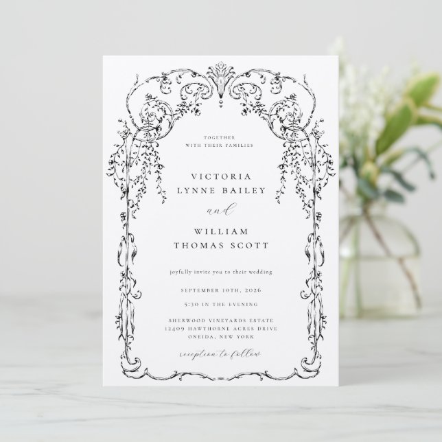 Invitation Mariage de cadre victorien noir (Debout devant)