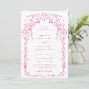 Invitation Mariage de cadre victorien rose Cerise