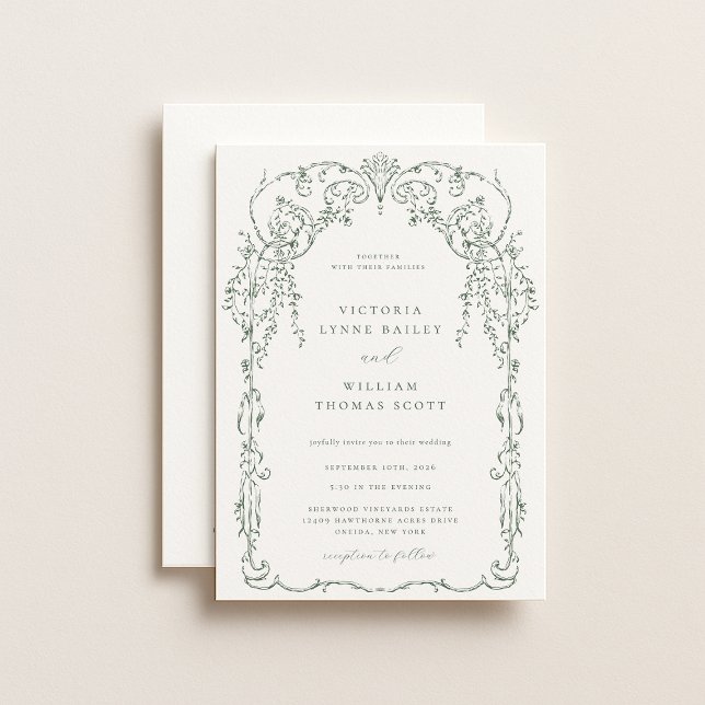 Invitation Mariage de cadre victorien vert Sage (Créateur téléchargé)