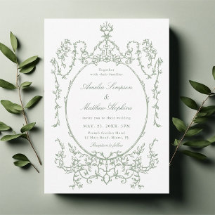 Invitation Mariage de cadre Vintage de couleur vert Sage