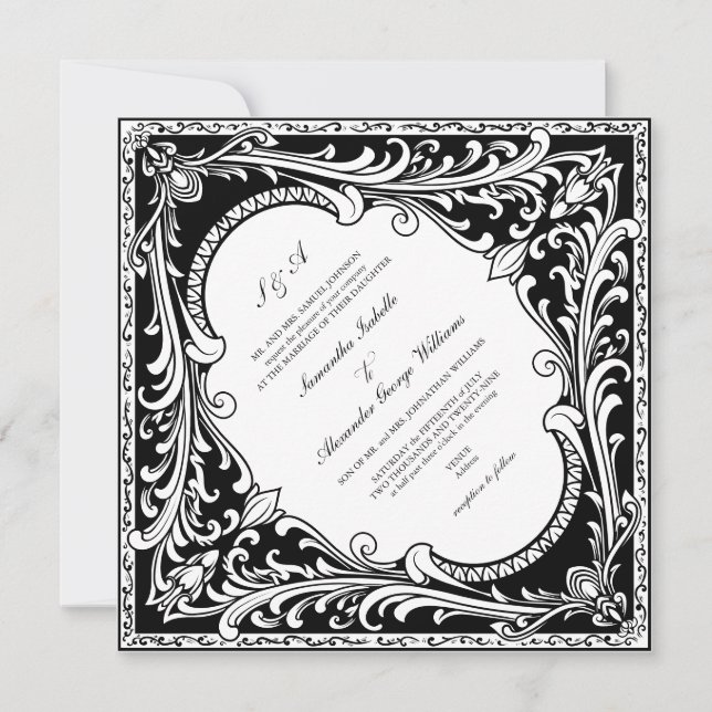 Invitation Mariage de cadre Vintage  noir et blanc (Devant)