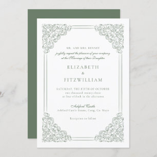 Invitation Mariage de cadre Vintage Victorien Muet Vert