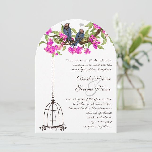 Invitation Mariage de cage d'oiseau Fuchsia Cherry Blossom In (Debout devant)