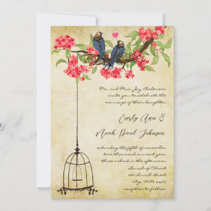 Invitation Mariage de cage d'oiseau Fuchsia Cherry Blossom In