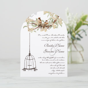 Invitation Mariage de cage d'oiseau Lovebird en fleurs de cer