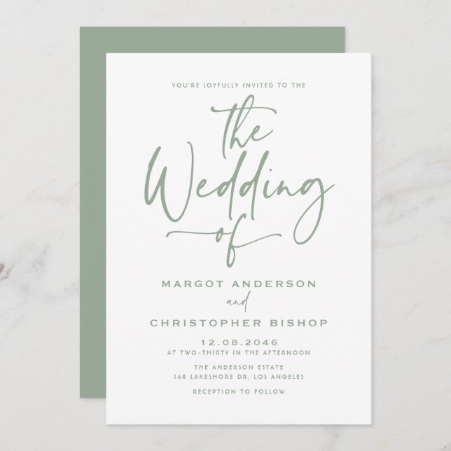 Invitation Mariage de calligraphie avec lettres de la main ve (Devant / Derrière)