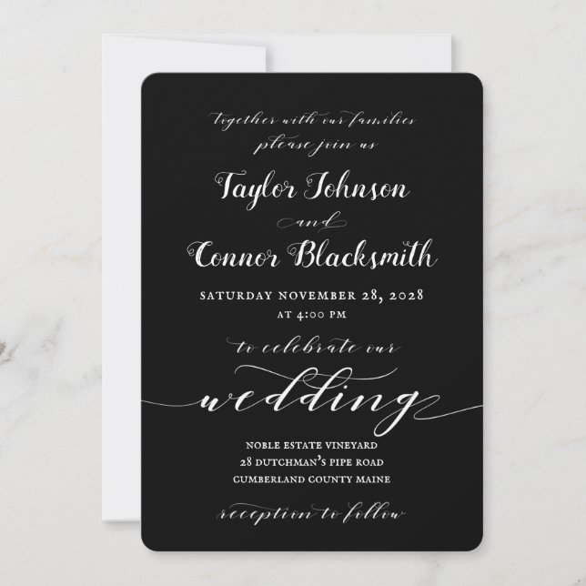 Invitation Mariage de calligraphie blanc rustique Blacksmith (Devant)