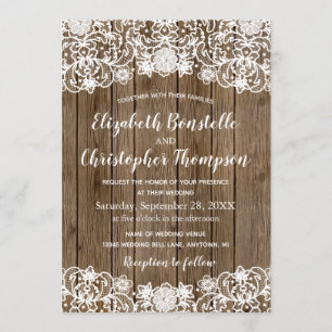 Invitation Mariage de calligraphie de dentelle de bois rustiq