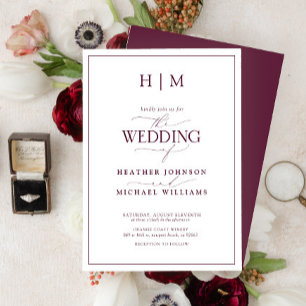 Invitation Mariage de calligraphie de monogramme de Bourgogne