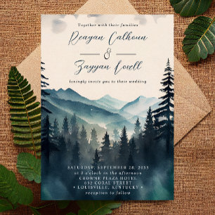 Invitation Mariage de calligraphie de montagne de Pine d'aqua