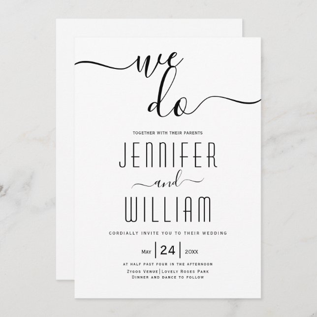 Invitation mariage de calligraphie de script cursive "We do" (Devant / Derrière)