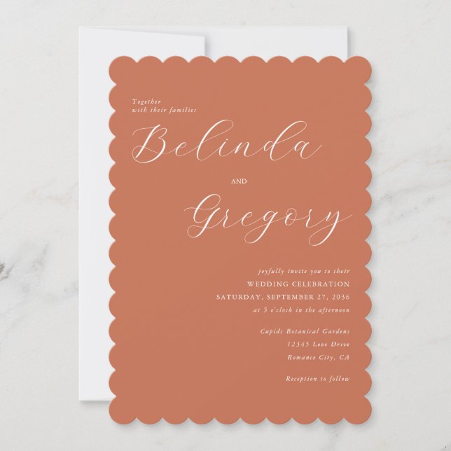 Invitation Mariage de calligraphie de script élégant en terre (Devant)