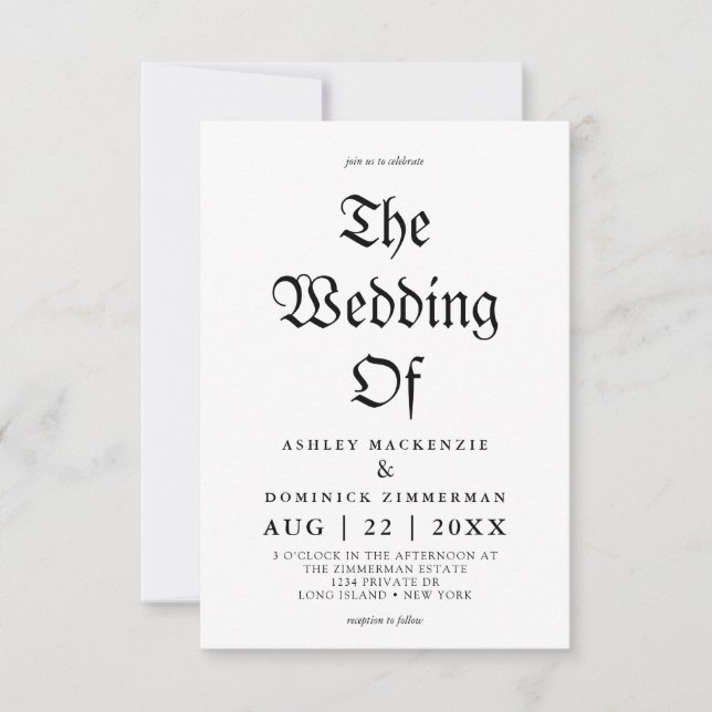 Invitation Mariage de calligraphie de script gothique simple (Devant)