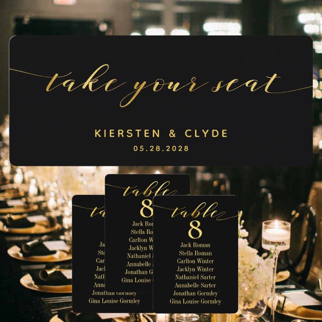 Invitation Mariage de calligraphie d'or Prenez votre siège To (Créateur téléchargé)