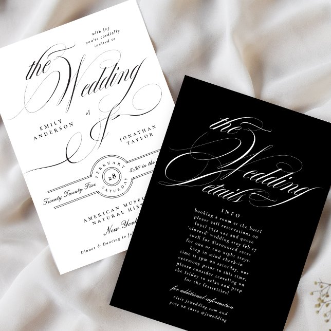 Invitation Mariage de calligraphie élégant | Détails Retour (Créateur téléchargé)