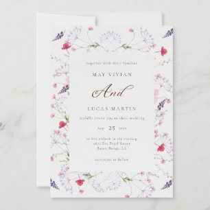 Invitation Mariage de calligraphie Fleur sauvage aquarelle