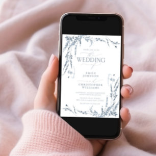 Invitation Mariage de calligraphie Fleur sauvage bleu Dusty