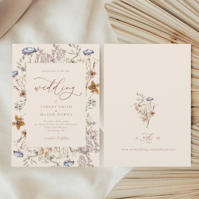 Invitation Mariage de calligraphie Fleur sauvage Crème (Créateur téléchargé)