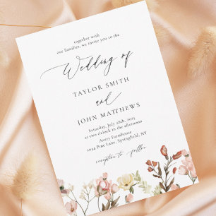 Invitation Mariage de calligraphie Fleur sauvage Peach Waterc