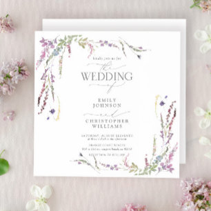 Invitation Mariage de calligraphie Fleur sauvage violet