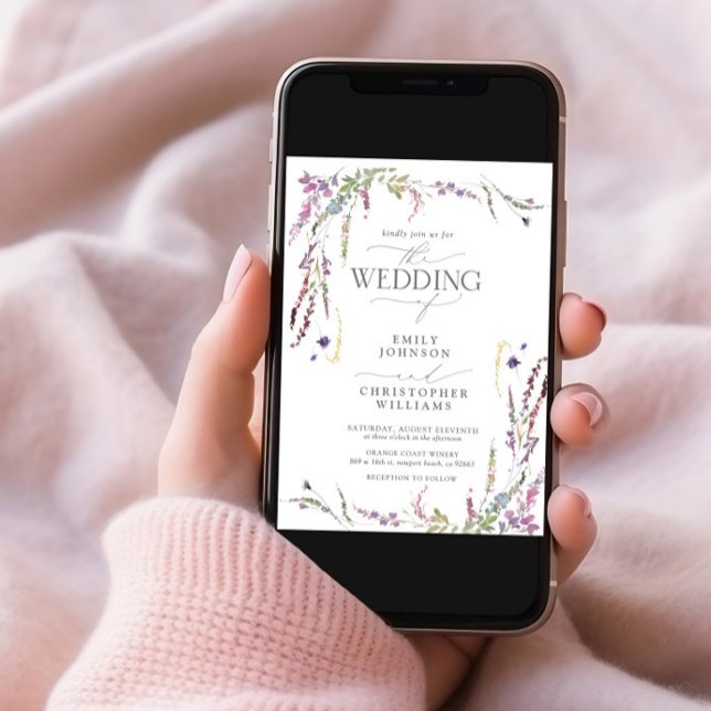 Invitation Mariage de calligraphie Fleur sauvage violet (Créateur téléchargé)