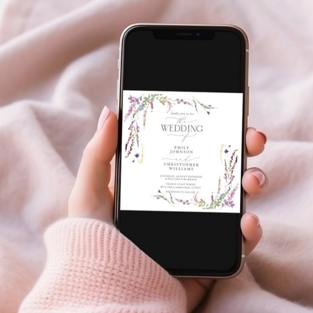 Invitation Mariage de calligraphie Fleur sauvage violet (Créateur téléchargé)