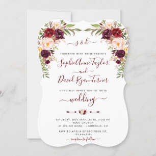 Invitation Mariage de calligraphie florale de Bourgogne moder