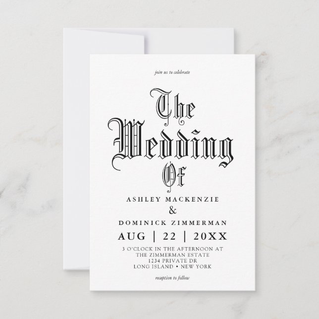 Invitation Mariage de calligraphie gothique simple (Devant)