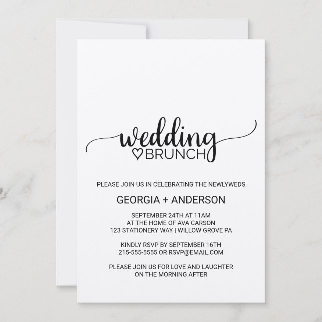 Invitation Mariage de calligraphie Kraft simple Brunch (Devant)