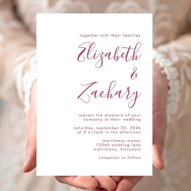 Invitation Mariage de calligraphie magenta moderne (Créateur téléchargé)