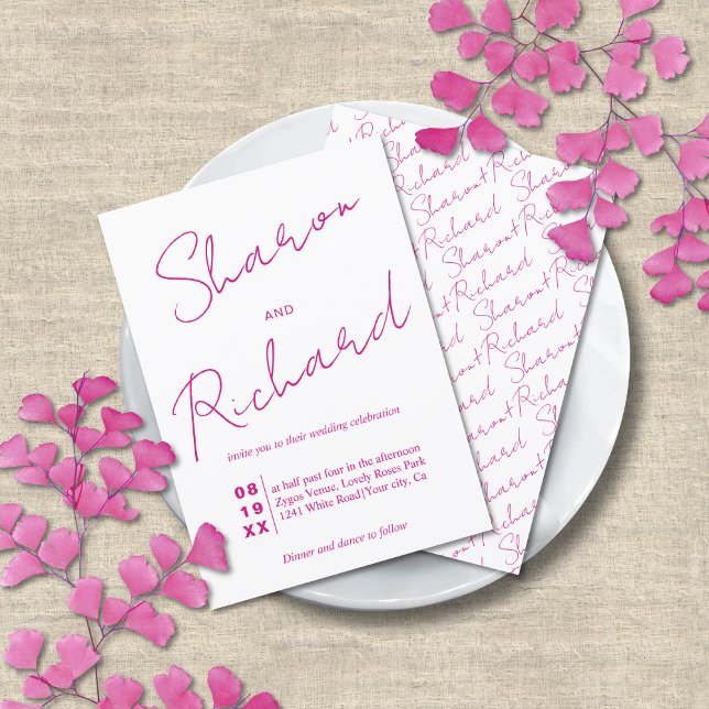 Invitation Mariage de calligraphie magenta rose moderne (Créateur téléchargé)