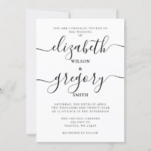 Invitation Mariage de calligraphie manuscrite noir et blanc
