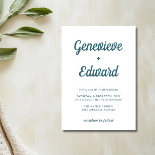 Invitation Mariage de calligraphie moderne minimaliste bleu p