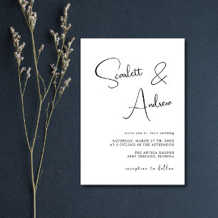 Invitation Mariage de calligraphie moderne minimaliste noir e