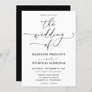 Invitation Mariage de calligraphie moderne noir et blanc