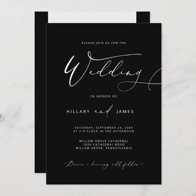 Invitation Mariage de calligraphie moderne noire (Devant / Derrière)