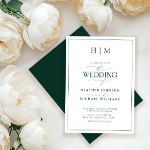 Invitation Mariage de calligraphie Monogramme vert émeraude