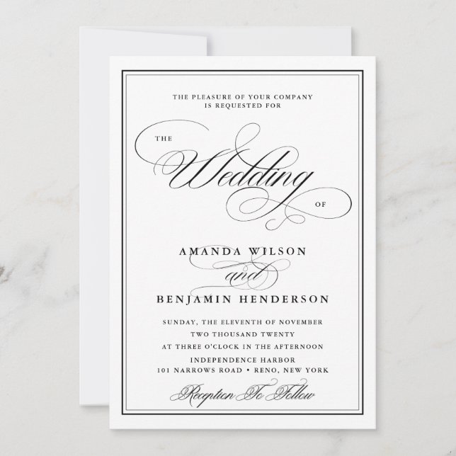 Invitation Mariage de calligraphie noir et blanc (Devant)