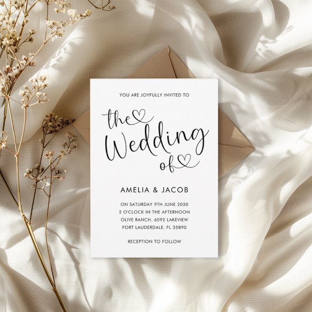 Invitation Mariage de calligraphie noir et blanc du coeur min (Créateur téléchargé)