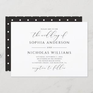 Invitation Mariage de calligraphie noir et blanc. Pois