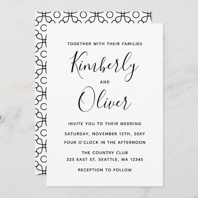Invitation Mariage de calligraphie noir et blanc simple (Devant / Derrière)
