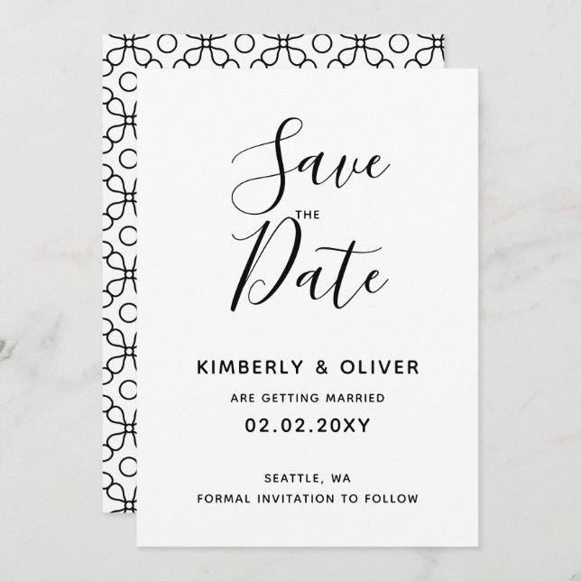 Invitation Mariage de calligraphie noir et blanc simple (Devant / Derrière)
