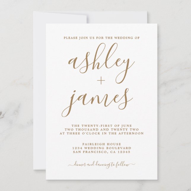 Invitation Mariage de calligraphie Or Chic (Devant)